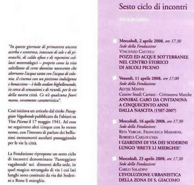 Programma del Sesto ciclo di incontri della Fondazione Don Giuseppe Fabiani di Ascoli Piceno - Primavera 2008